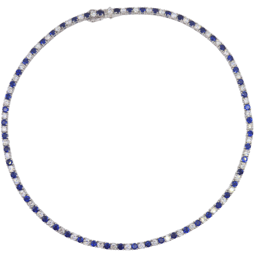 Tri-color gold necklace featuring natural pear-shaped sapphires.