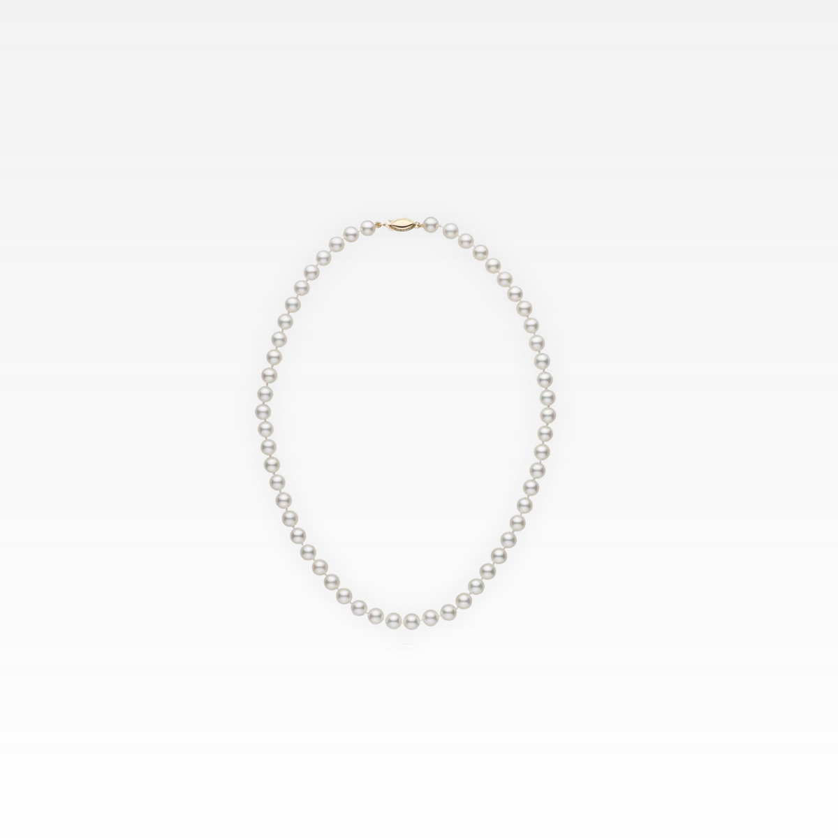 30-inch yellow gold necklace with white pearls and a flower clasp.