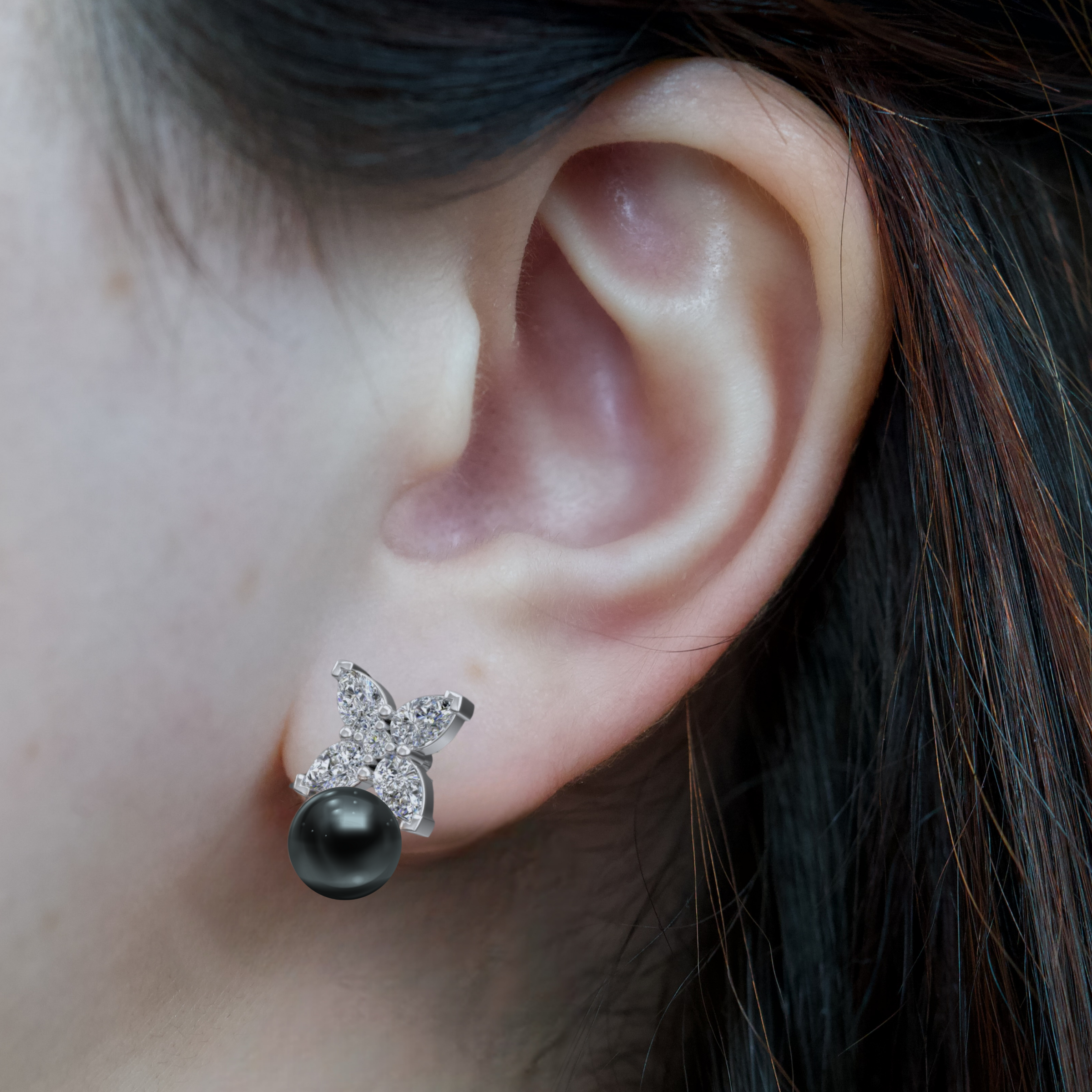 Black Peal & Diamond Earring