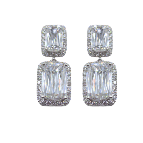 Criss cut diamond earrings in white gold setting.