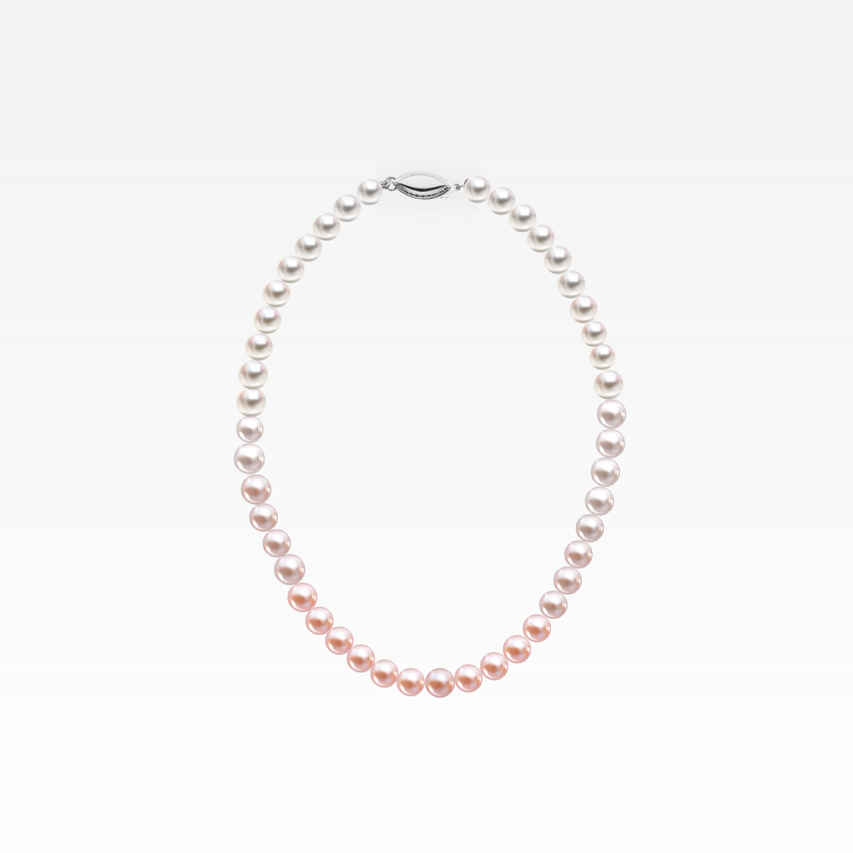 Pink ombré pearl necklace with a rose-gold clasp.