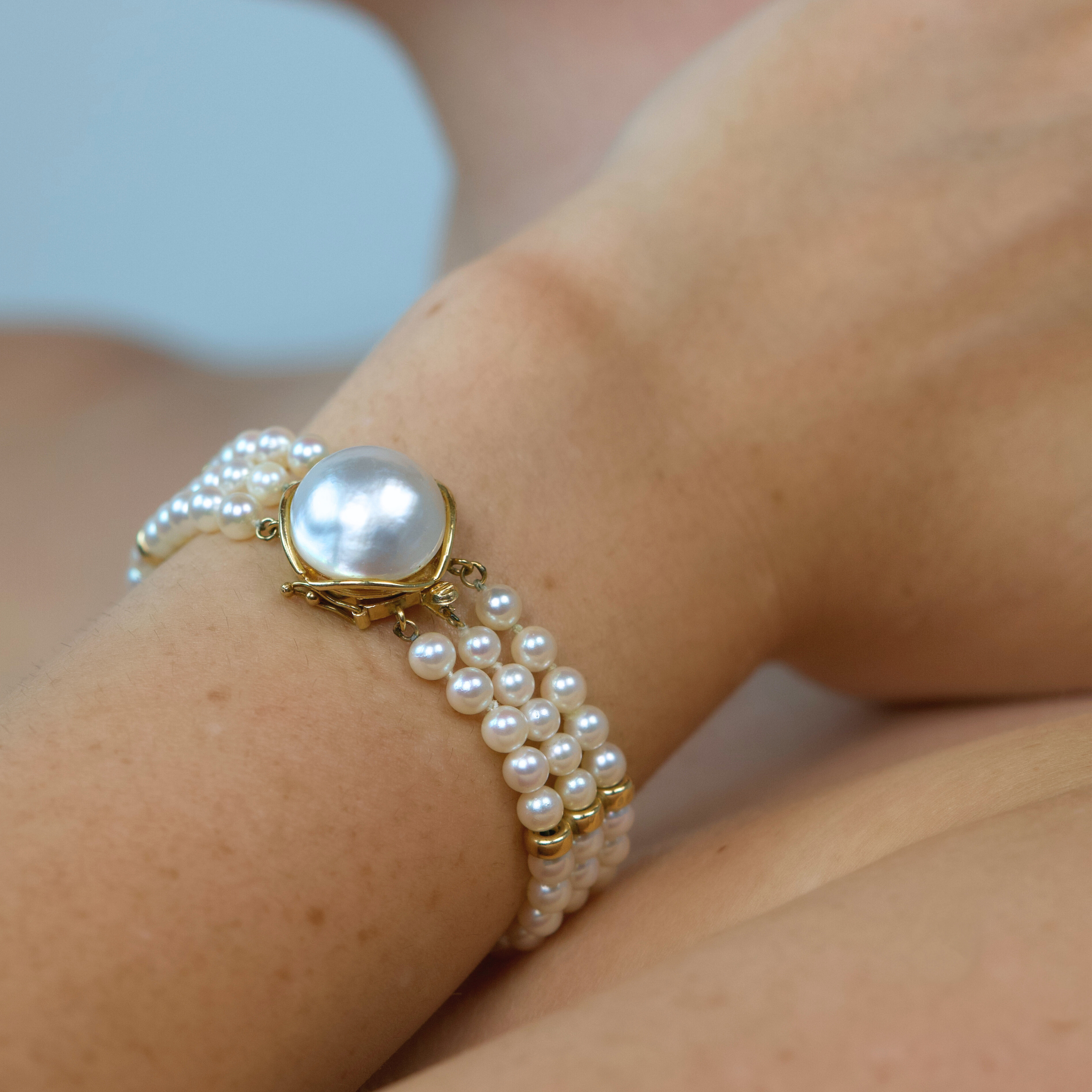 Triple Row Pearl Bracelet