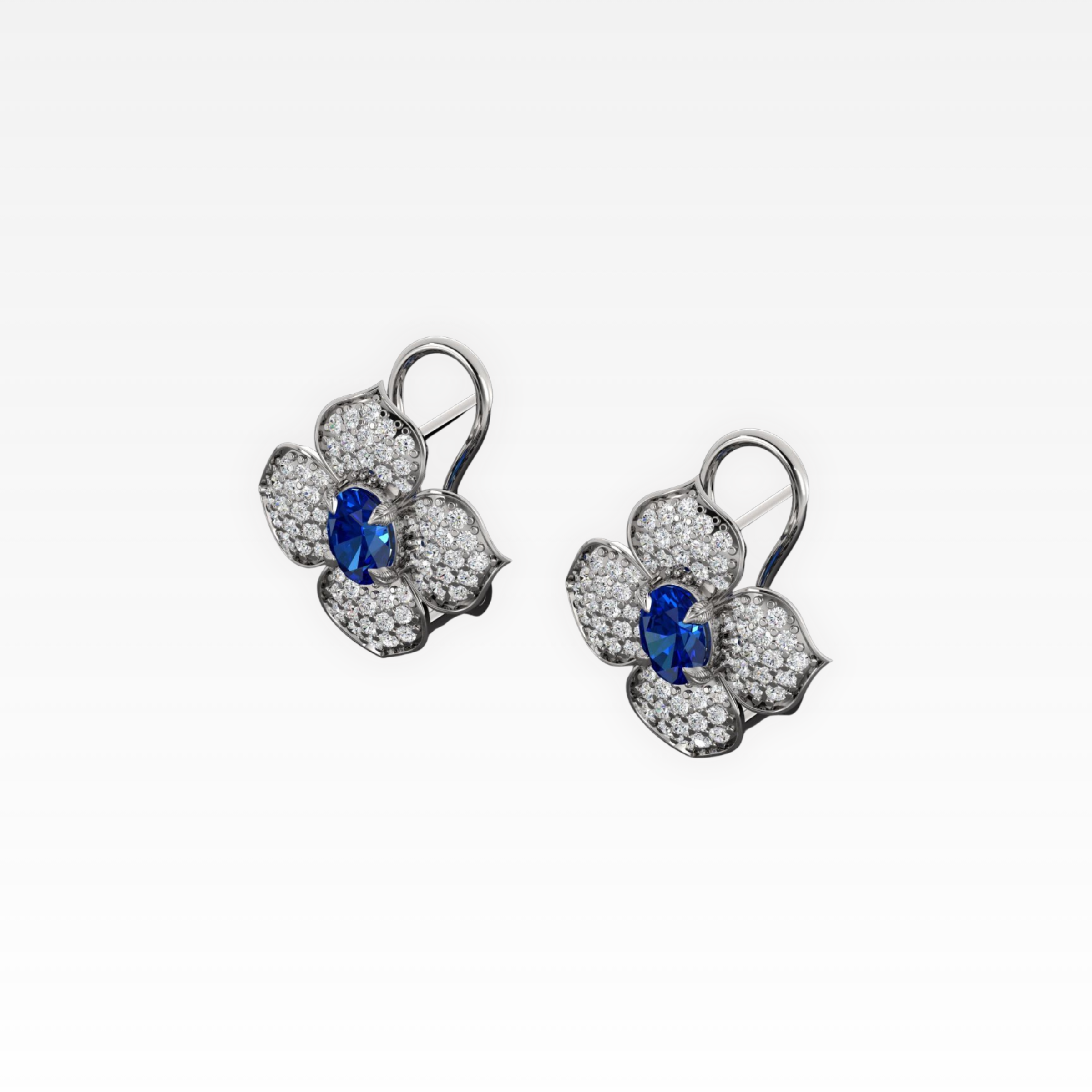 Flower Diamond & Sapphire Earrings