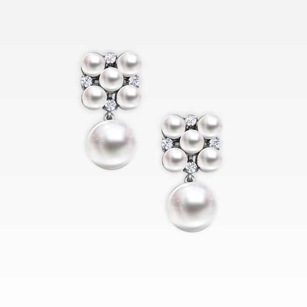 Diamond & Pearl Cluster Dangle Earring
